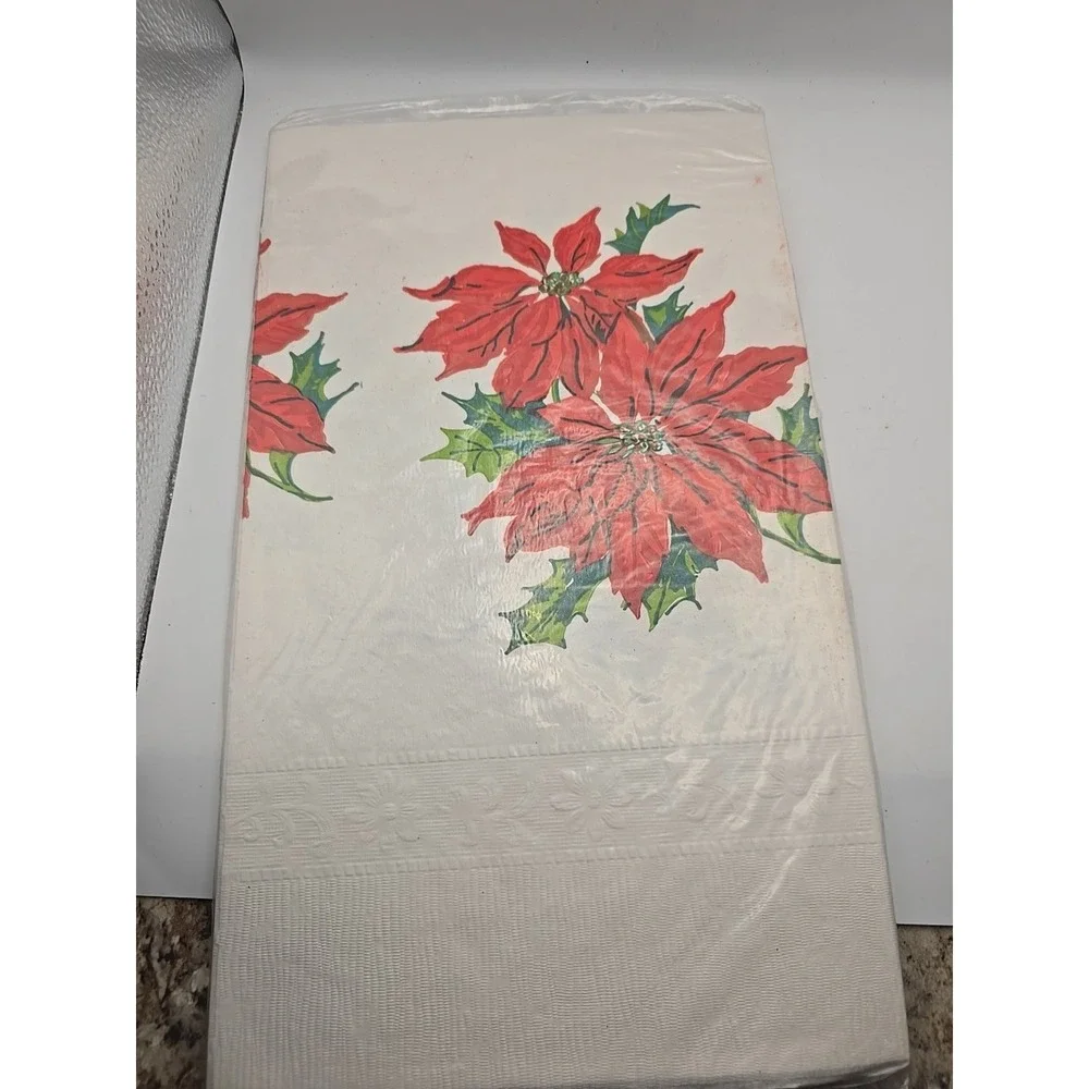 Lot Of‎ 3 Vintage Pointsetta Paper Table Cloth  54 X 96